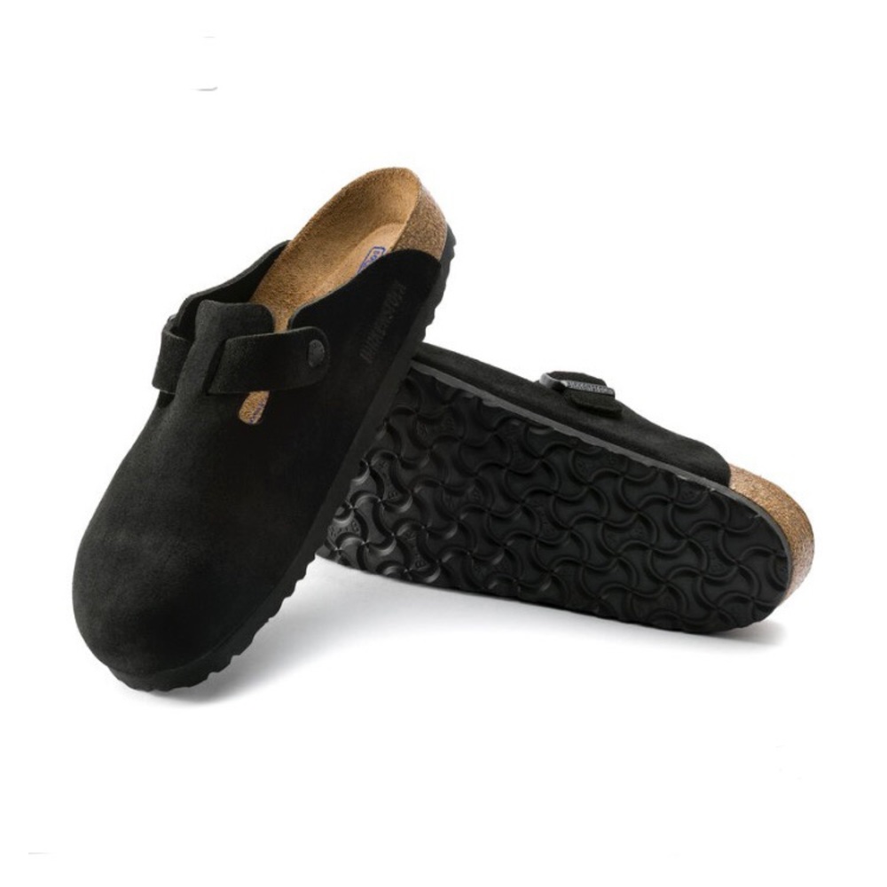 BIRKENSTOCK Boston Soft Footbed Suede Leather Clog NARROW - Black